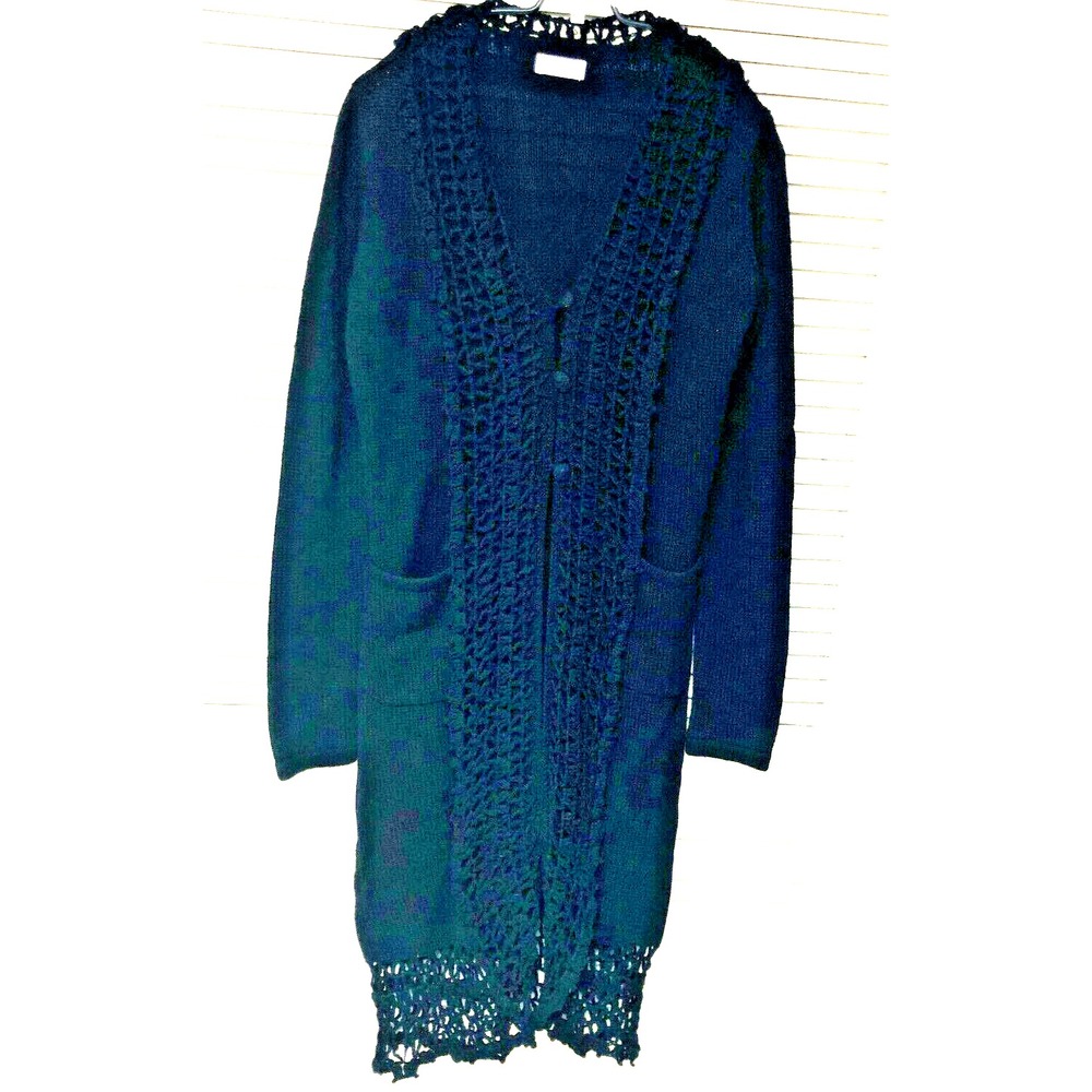 DEA Kudibal Wool‎ Maxi Sweater Kimono Duster Crochet Womens S BOHO Goth Denmark